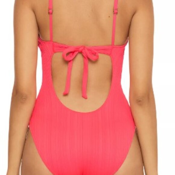 Becca by Rebecca Virtue Women's Moon Ridge Rib High Neck One Piece S New - Picture 8 of 8